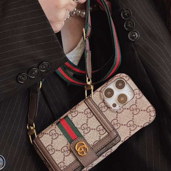 Gucci Monogram Beige and Green Phone Case with Strap - Picture 6 of 6
